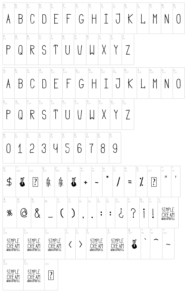 Simple Cream font map